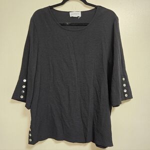 Peck And Peck Womens Black 3/4 Sleeves Flowy Blouse Size Large